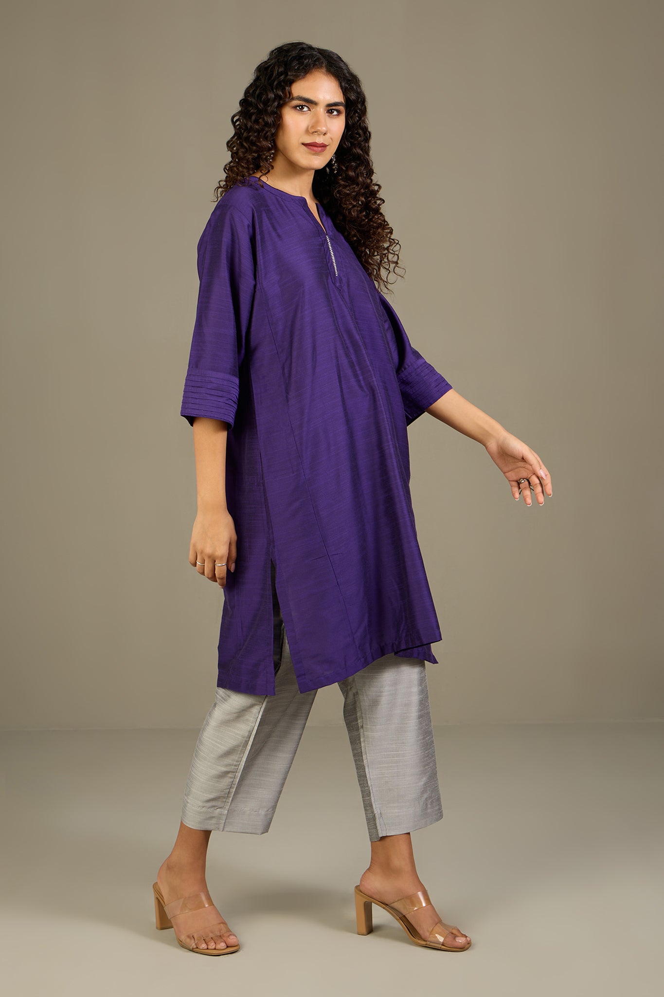 Maati Craft Royal Amethyst Luxe Silk Slub Kalidar Tunic