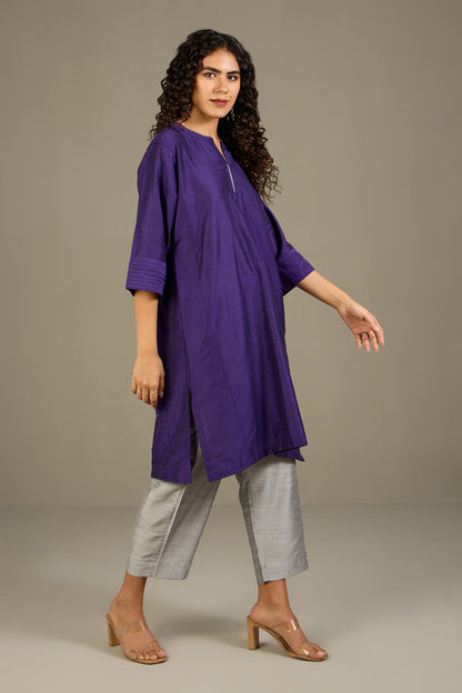 Maati Craft Royal Amethyst Luxe Silk Slub Kalidar Tunic