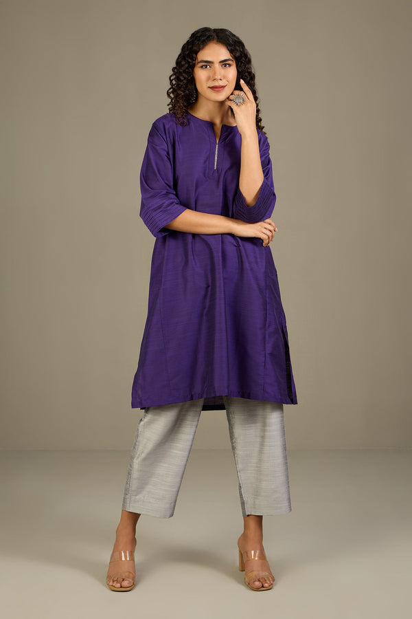 Maati Craft Royal Amethyst Luxe Silk Slub Kalidar Tunic