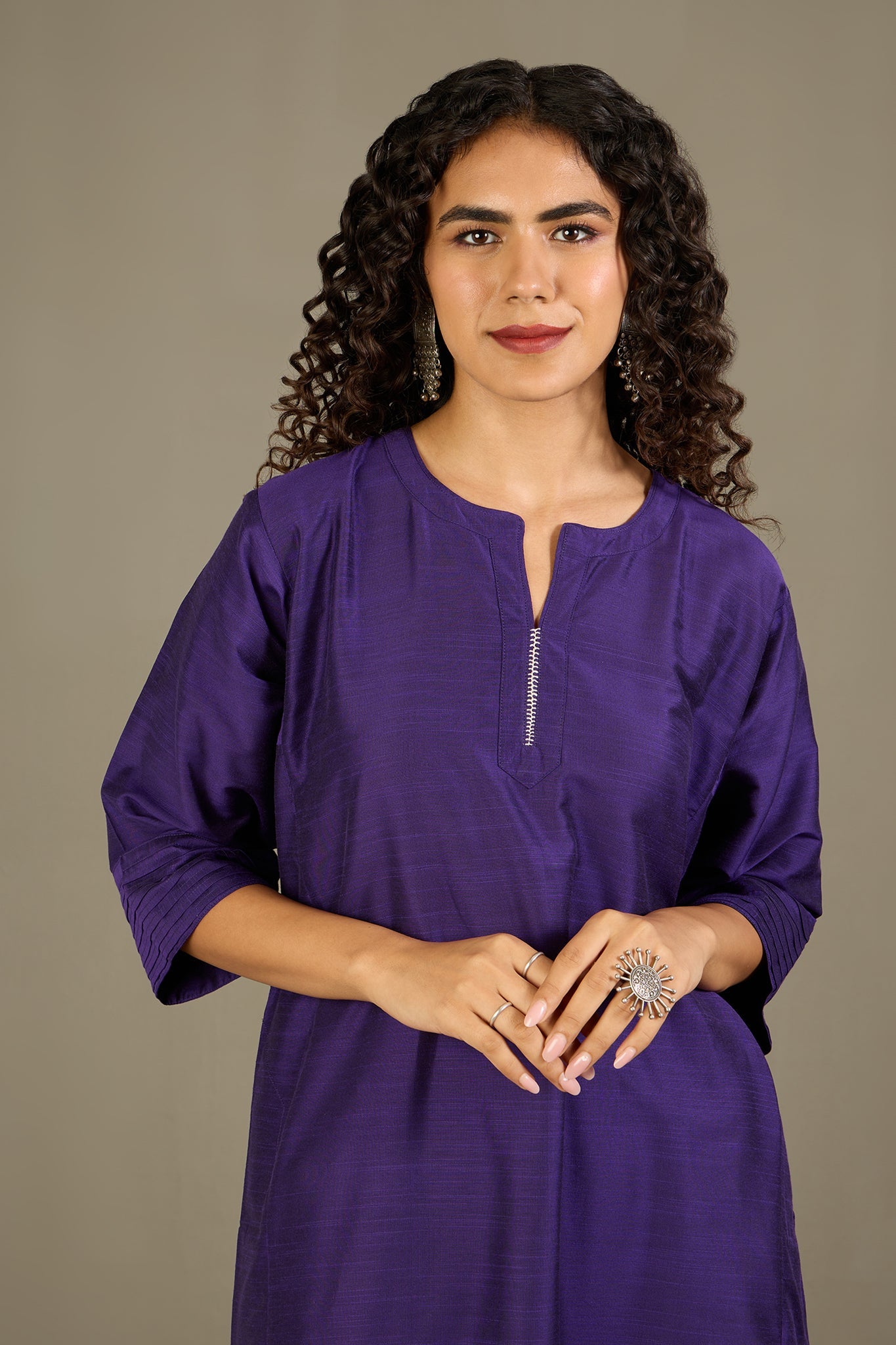 Maati Craft Royal Amethyst Luxe Silk Slub Kalidar Tunic