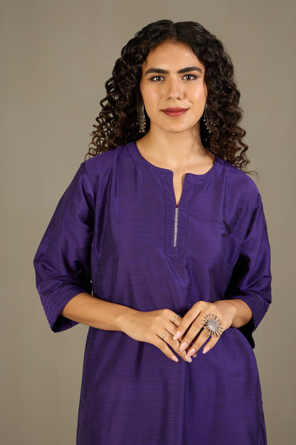 Maati Craft Royal Amethyst Luxe Silk Slub Kalidar Tunic