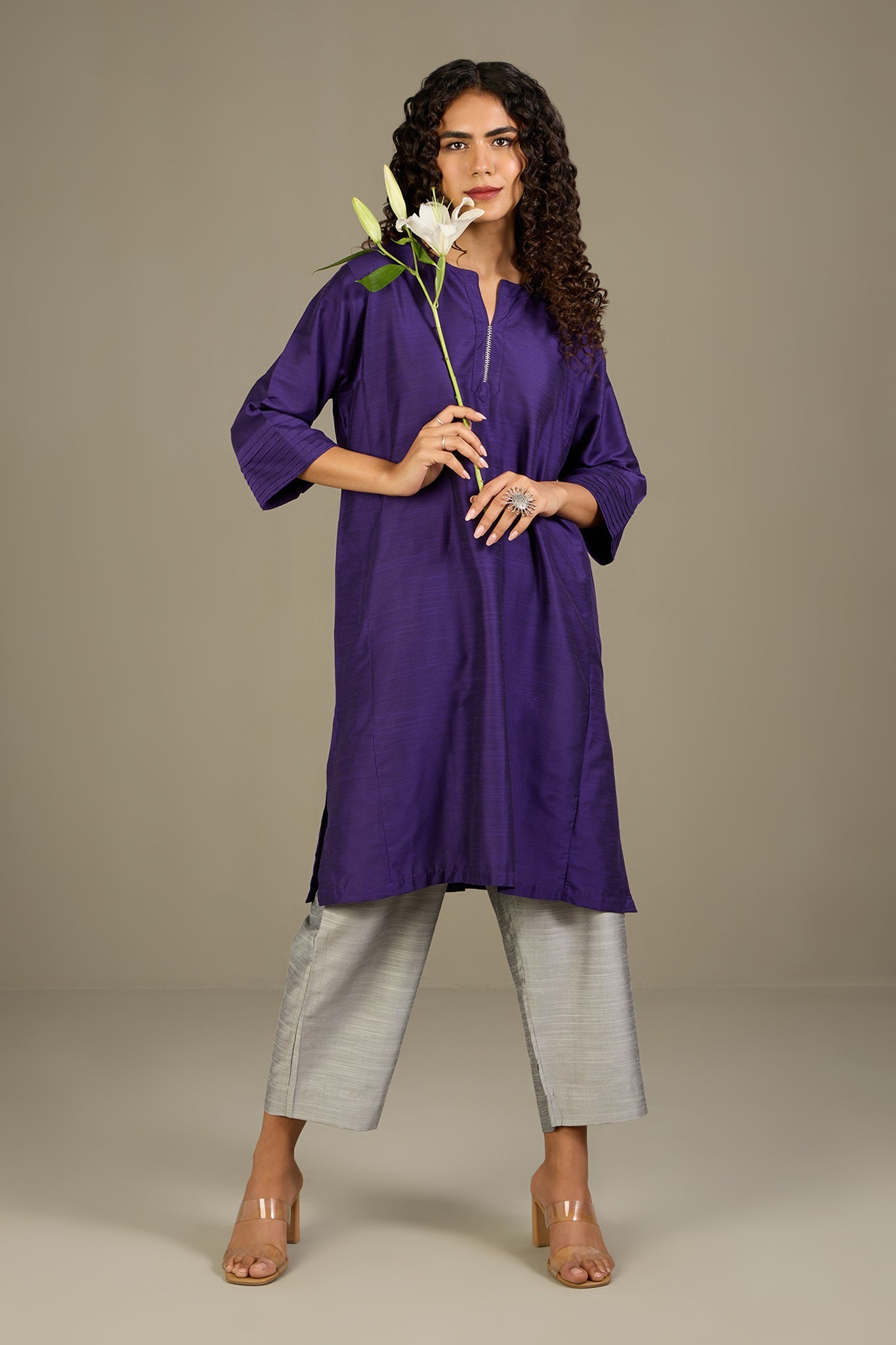 Maati Craft Royal Amethyst Luxe Silk Slub Kalidar Tunic