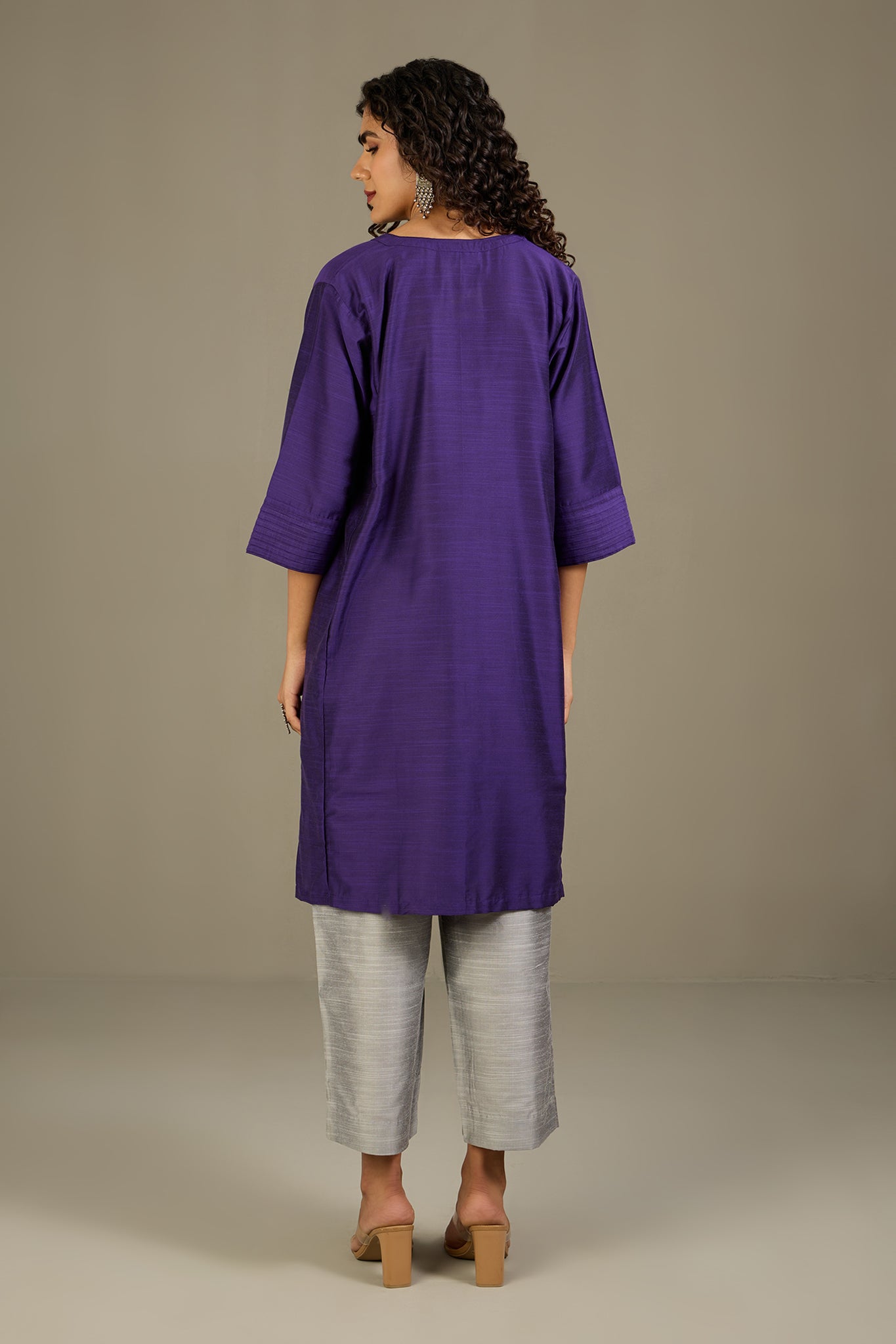 Maati Craft Royal Amethyst Luxe Silk Slub Kalidar Tunic