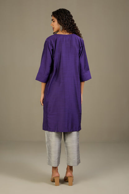 Maati Craft Royal Amethyst Luxe Silk Slub Kalidar Tunic