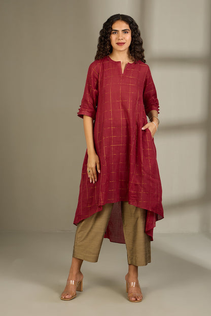 Maati Craft Amber Gridlight Asymmetrical Hemline Kurta