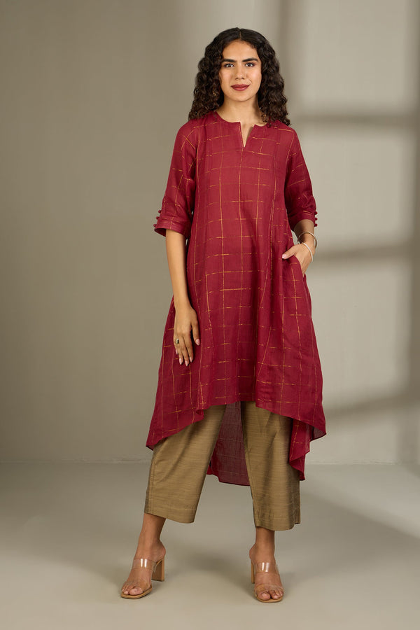 Maati Craft Amber Gridlight Asymmetrical Hemline Kurta