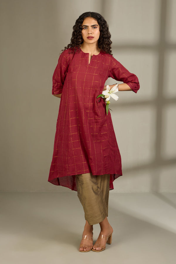 Maati Craft Amber Gridlight Asymmetrical Hemline Kurta