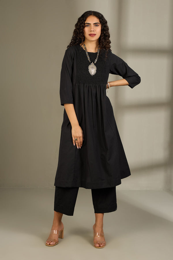 Maati Craft Co-ord Set Midnight Muse Smocked Yoke Kurta & Pants