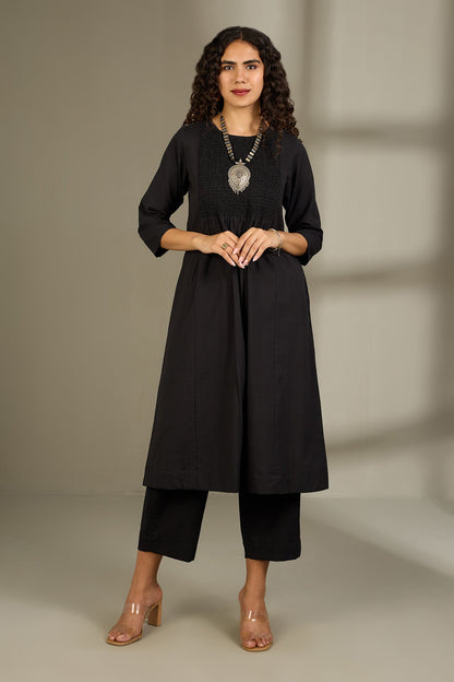 Maati Craft Co-ord Set Midnight Muse Smocked Yoke Kurta & Pants