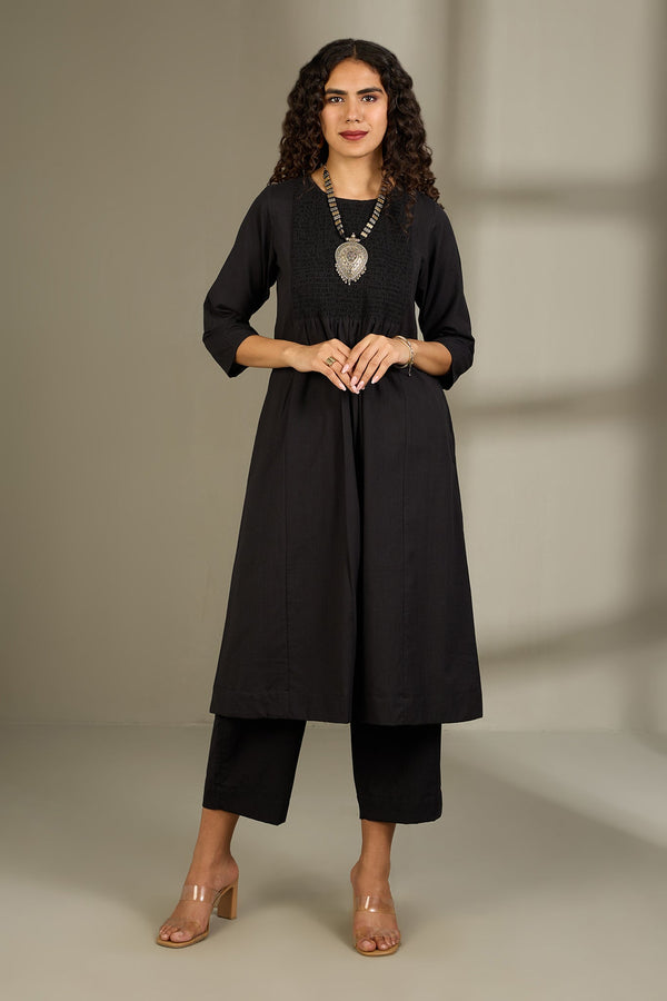 Maati Craft Co-ord Set Midnight Muse Smocked Yoke Kurta & Pants