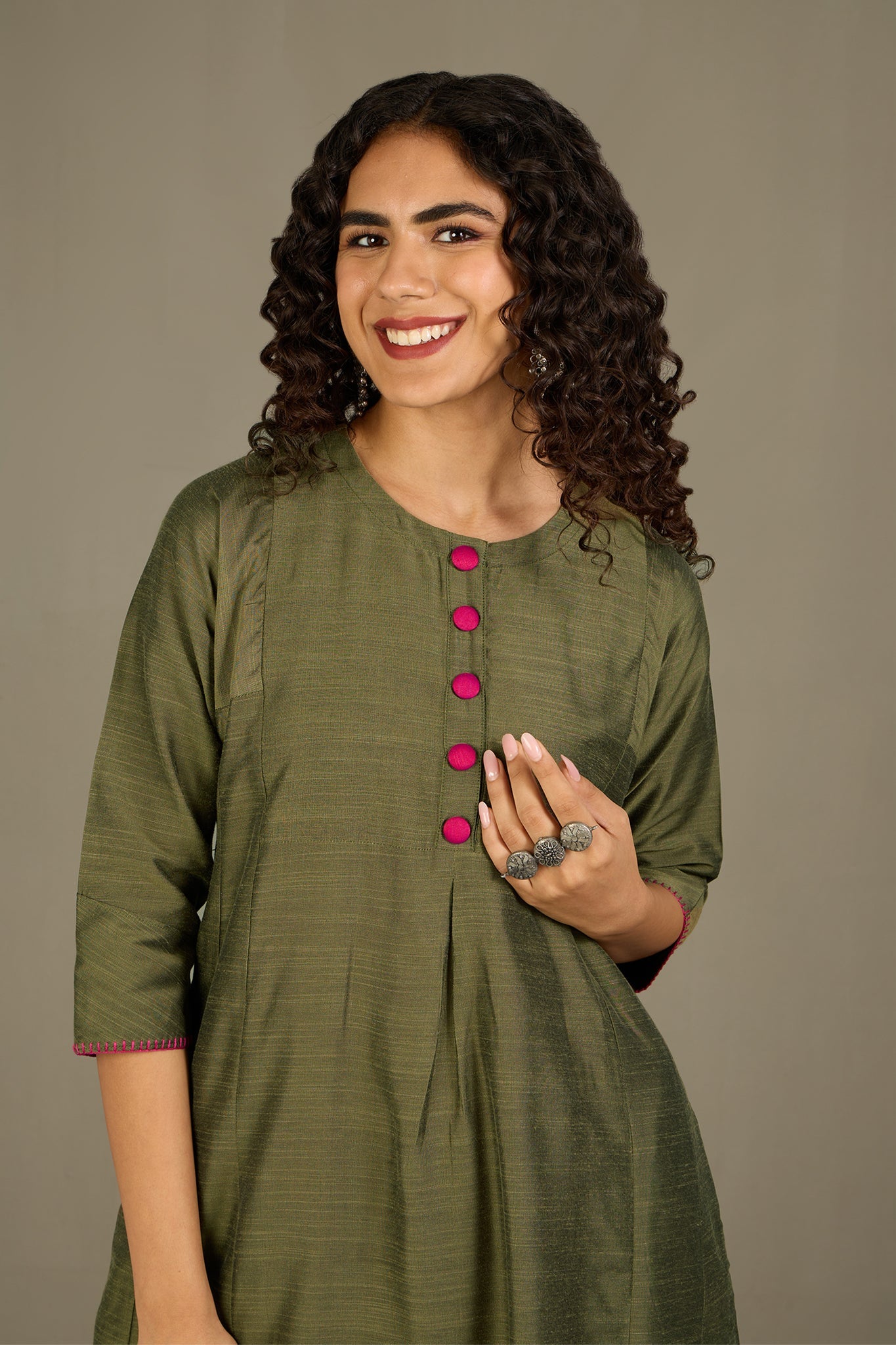 Maati Craft Forest Rose Silk Slub Kalidar Kurta
