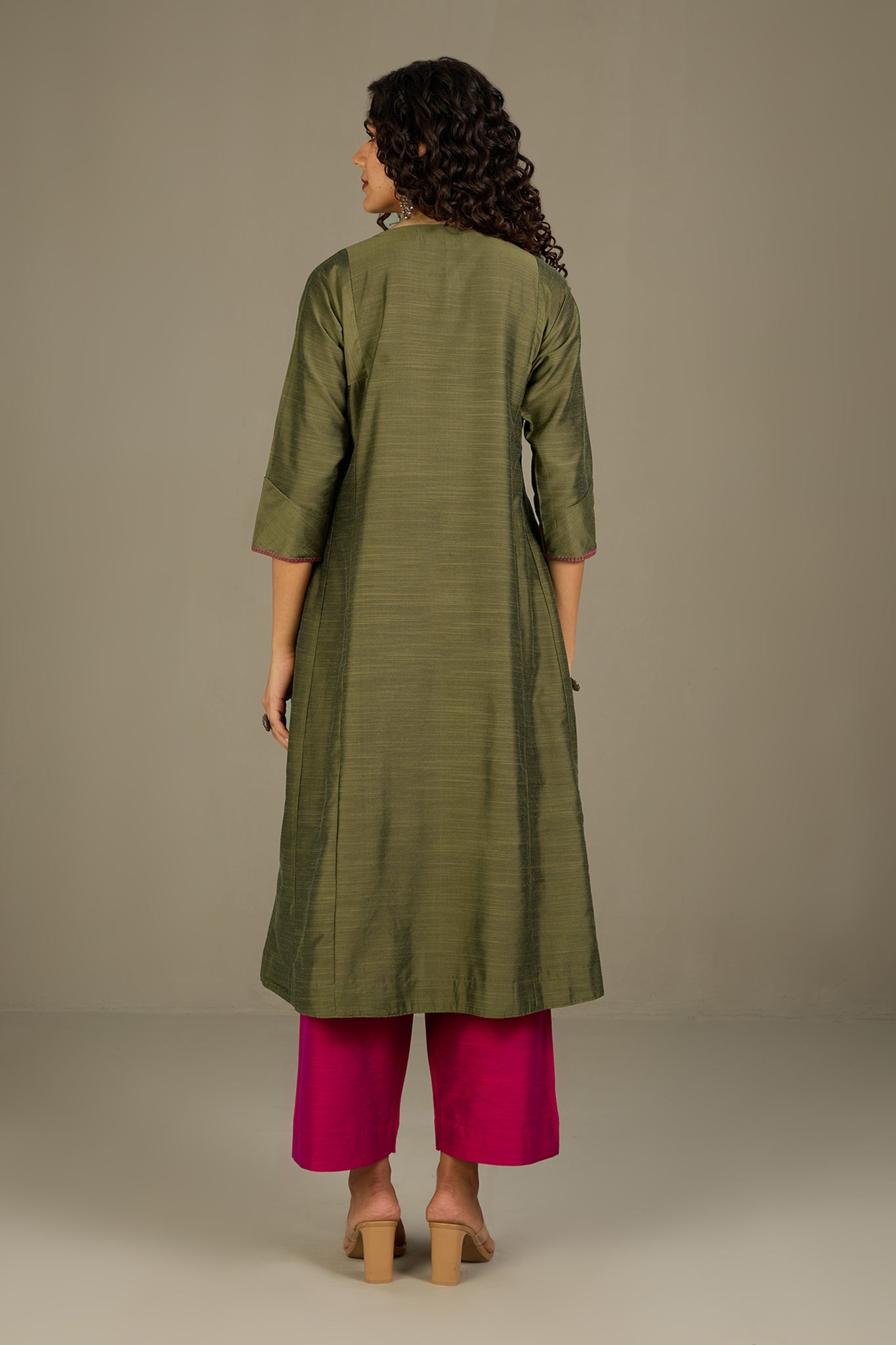 Maati Craft Forest Rose Silk Slub Kalidar Kurta