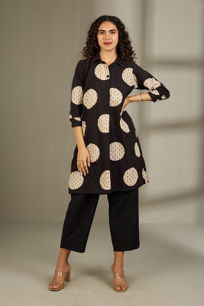 Maati Craft Mocha Dots Tunic Shirt Dress