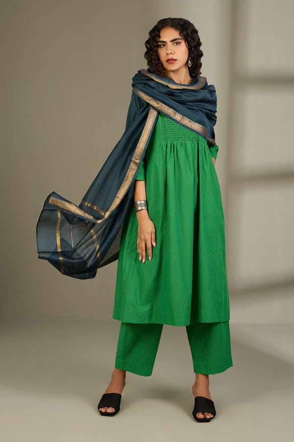 Maati Craft Co-ord Set Verdant Plumage Smocked Yoke Kurta & Pants