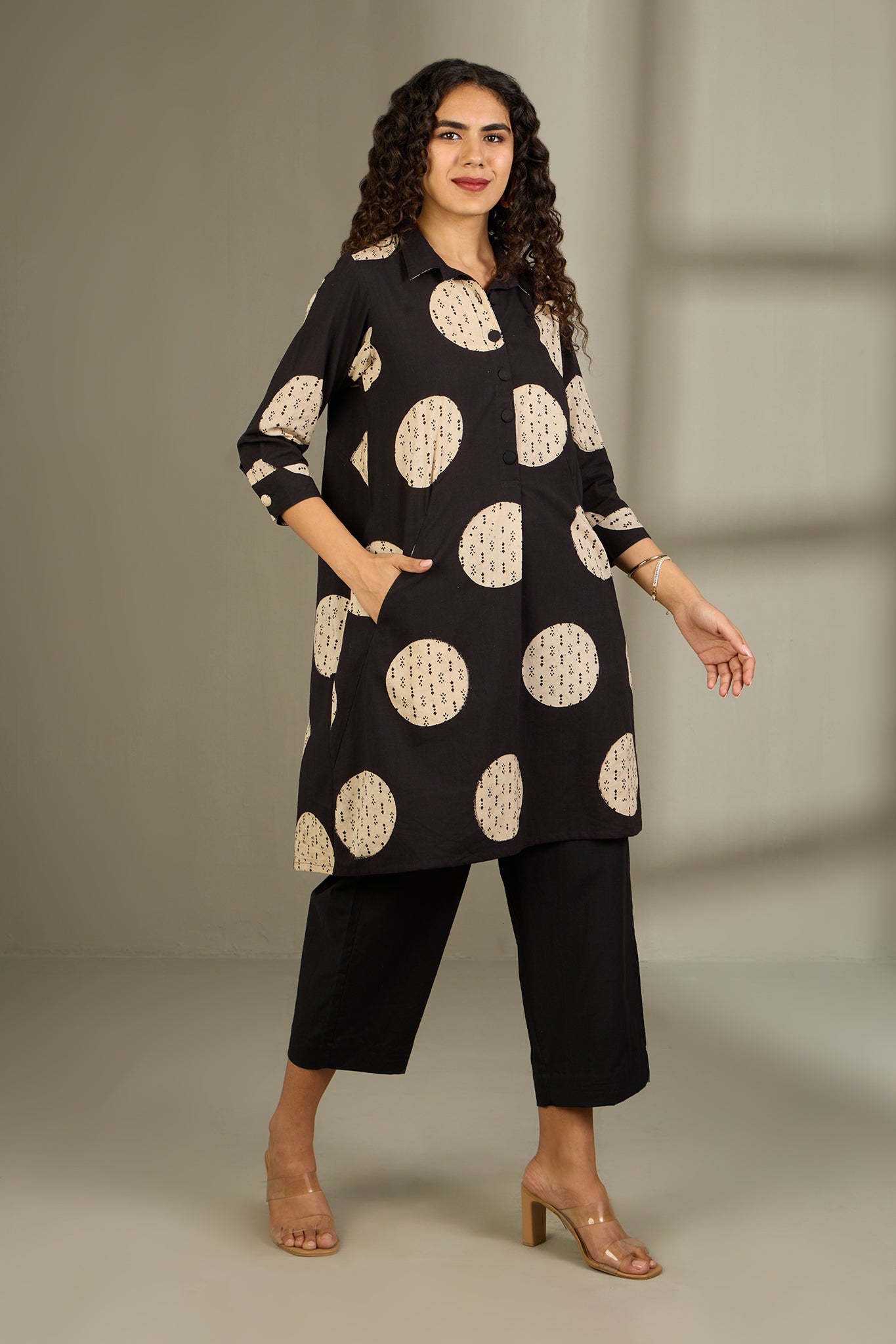 Maati Craft Mocha Dots Tunic Shirt Dress