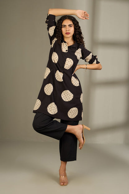 Maati Craft Mocha Dots Tunic Shirt Dress