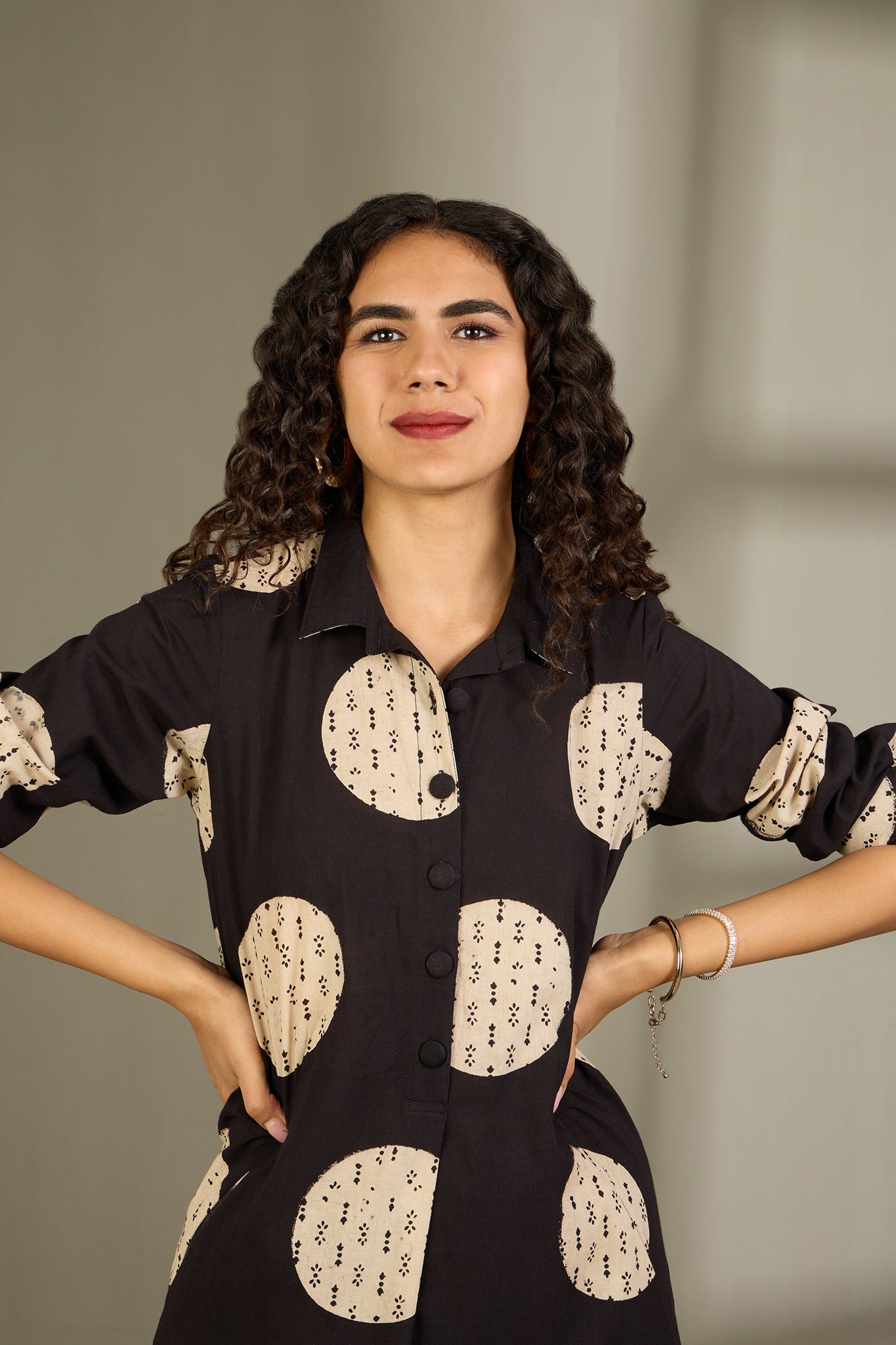 Maati Craft Mocha Dots Tunic Shirt Dress