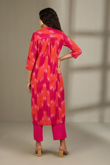 Maati Craft Flamekissed Hues Stand Collar Kurta with Round Hemline
