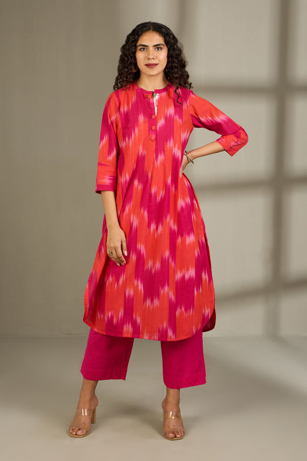 Maati Craft Flamekissed Hues Stand Collar Kurta with Round Hemline