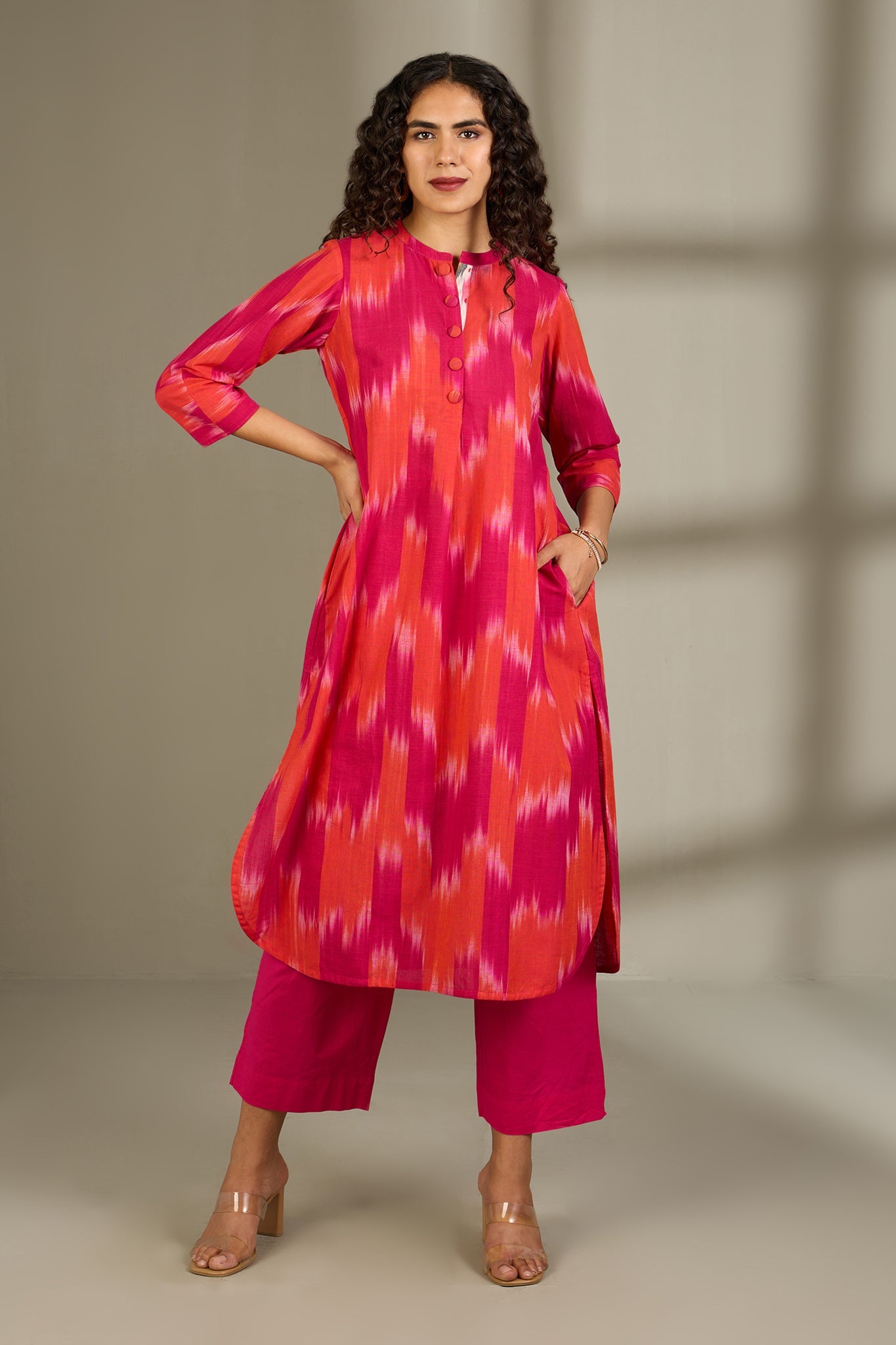 Maati Craft Flamekissed Hues Stand Collar Kurta with Round Hemline