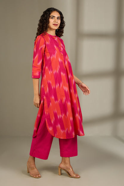 Maati Craft Flamekissed Hues Stand Collar Kurta with Round Hemline