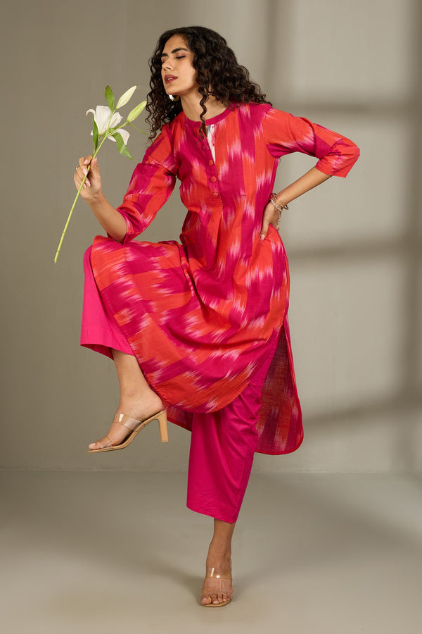 Maati Craft Flamekissed Hues Stand Collar Kurta with Round Hemline