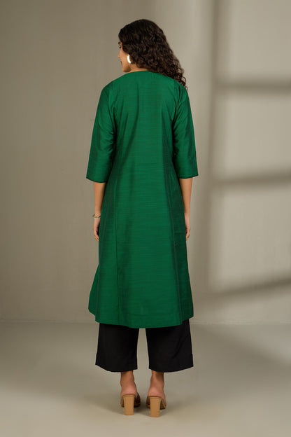 Maati Craft Shadowleaf Elegance Silk Slub Kalidar Kurta