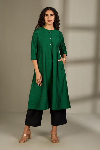 Maati Craft Shadowleaf Elegance Silk Slub Kalidar Kurta