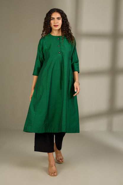 Maati Craft Shadowleaf Elegance Silk Slub Kalidar Kurta