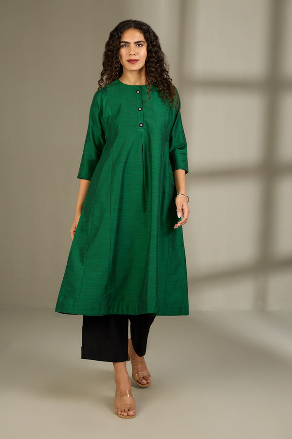 Maati Craft Shadowleaf Elegance Silk Slub Kalidar Kurta