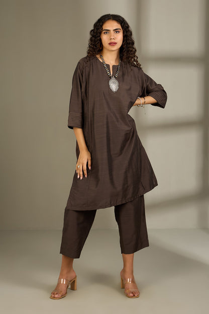 Maati Craft Co-ord Set Bronzed Serenity Luxe Silk Slub Kalidar Tunic (Set of 2)