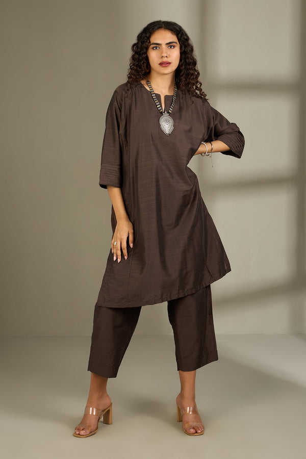 Maati Craft Co-ord Set Bronzed Serenity Luxe Silk Slub Kalidar Tunic (Set of 2)