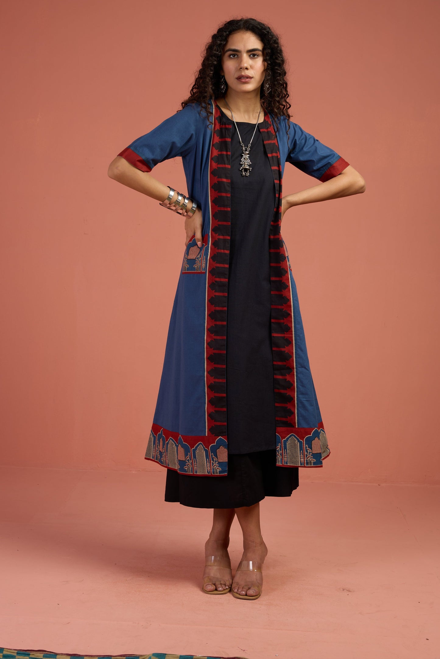 Maati Craft Jacket & Dress Indigo Archway Tales Long Jacket With Pockets (set of 2)
