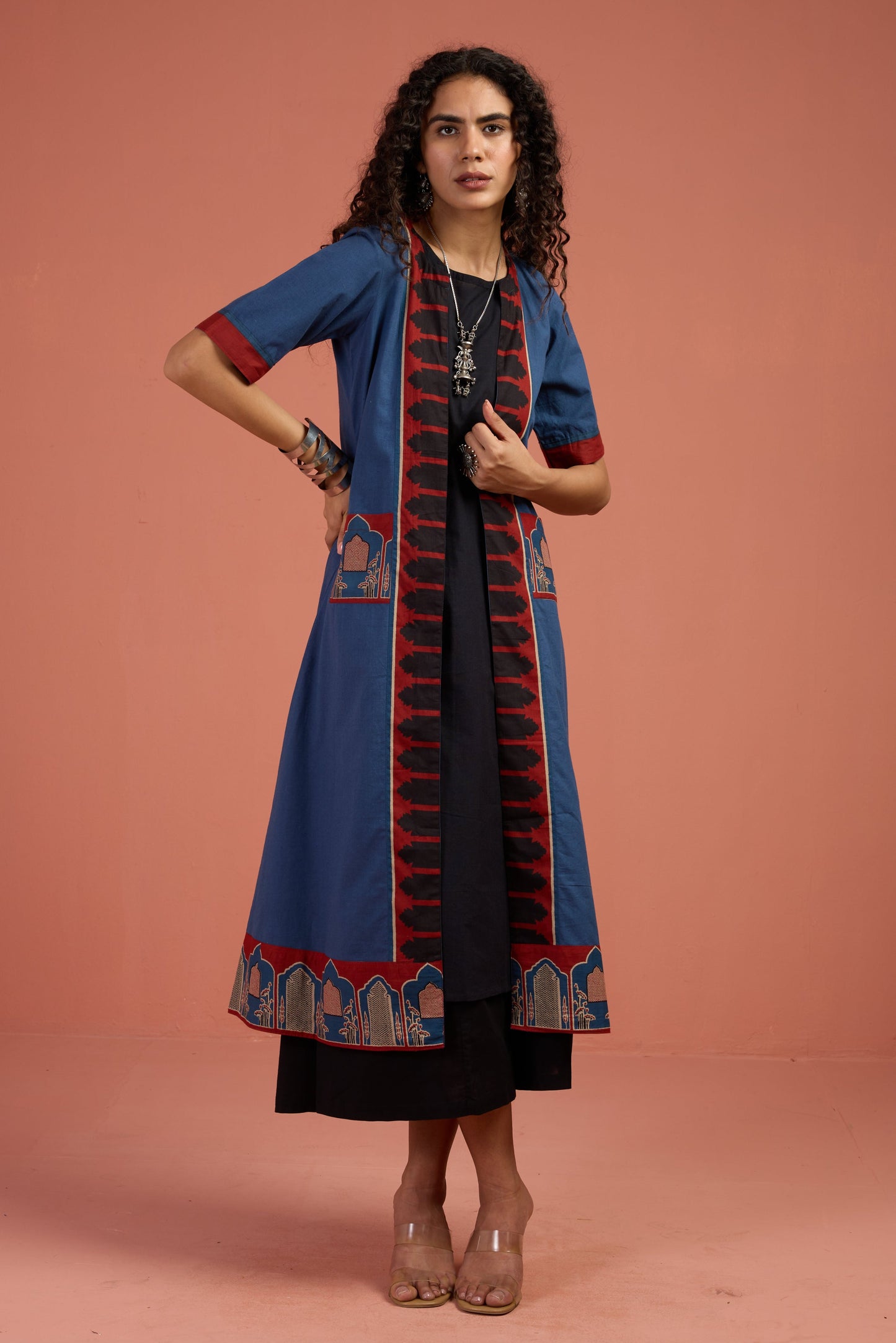Maati Craft Jacket & Dress Indigo Archway Tales Long Jacket With Pockets (set of 2)