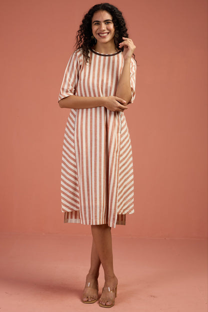 Maati Craft Cinnamon Stripes Side Bias Shift Dress