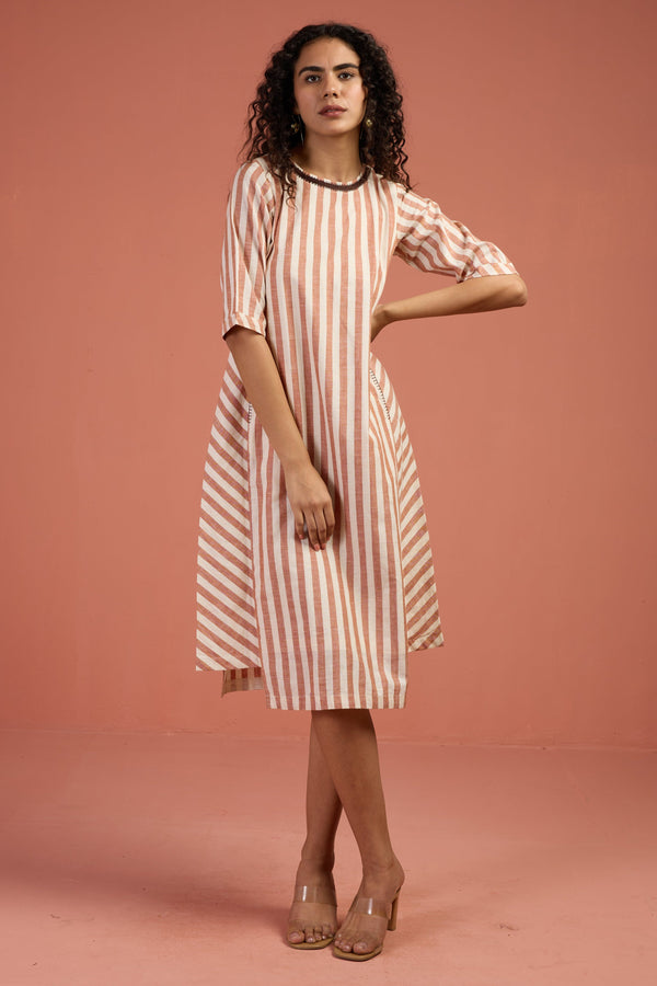 Maati Craft Cinnamon Stripes Side Bias Shift Dress