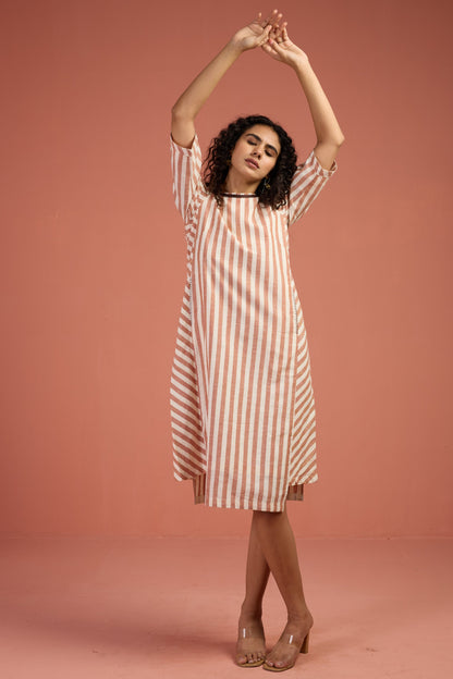Maati Craft Cinnamon Stripes Side Bias Shift Dress