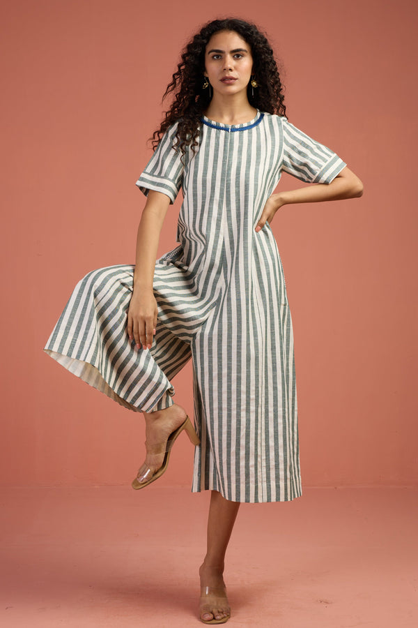 Maati Craft Mint Stripes Jumpsuit with Pockets