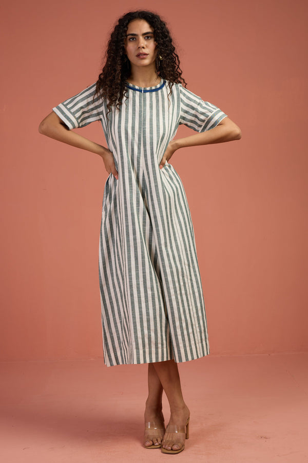 Maati Craft Mint Stripes Jumpsuit with Pockets