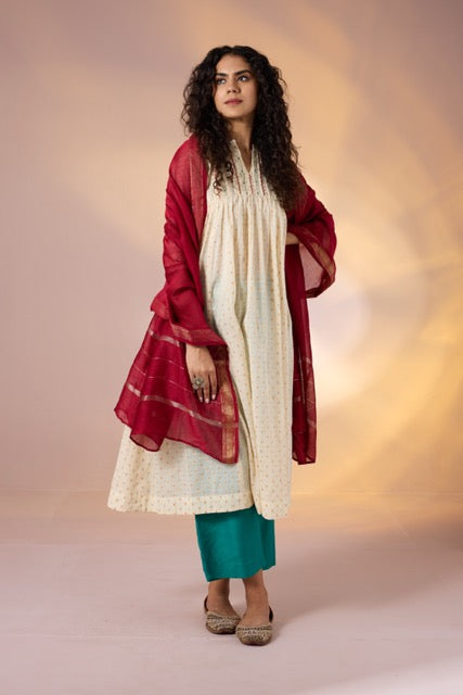 Regal Heirloom Gold Pintuck yoke Anarkali Top Mc