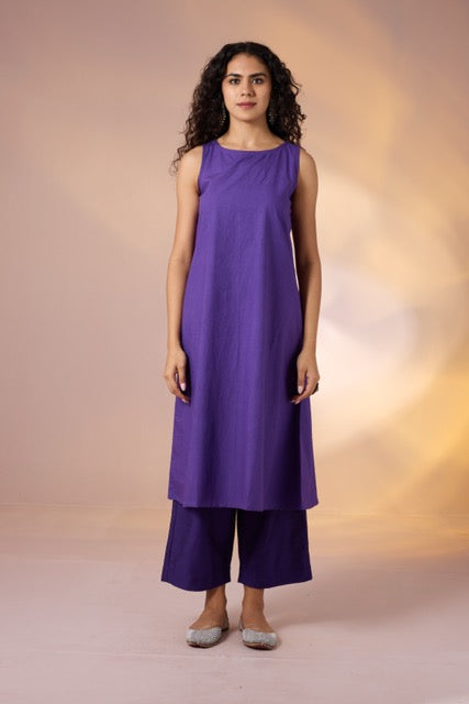 Amethyst Spark Angrakha Tie-Up Jacket & Sleeveless Dress Co-Ord (Set Of 2)