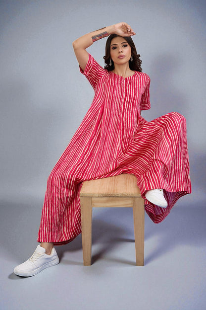 Candy Stripes Jumpsuit With Pockets & Sleeves