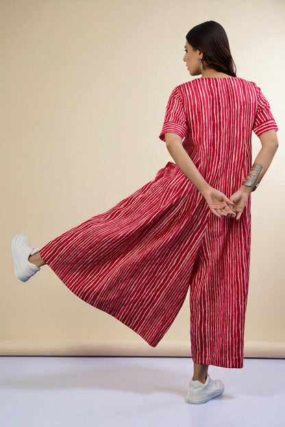 Candy Stripes Jumpsuit with Pockets & Sleeves Mc