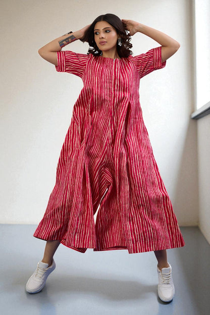 Candy Stripes Jumpsuit with Pockets & Sleeves Mc