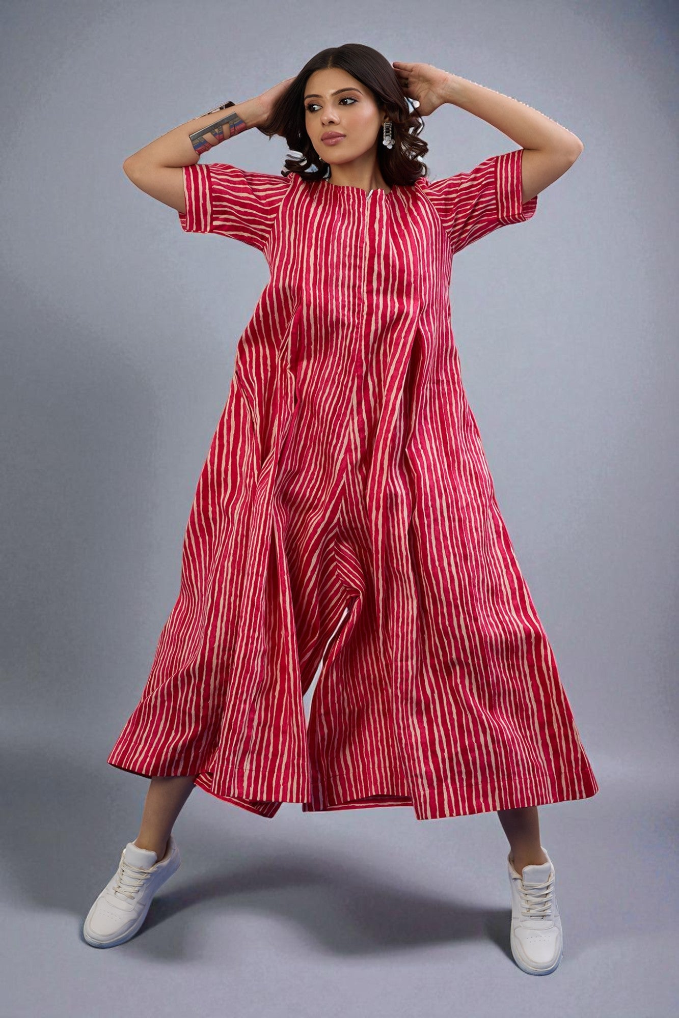 Candy Stripes Jumpsuit with Pockets & Sleeves Mc
