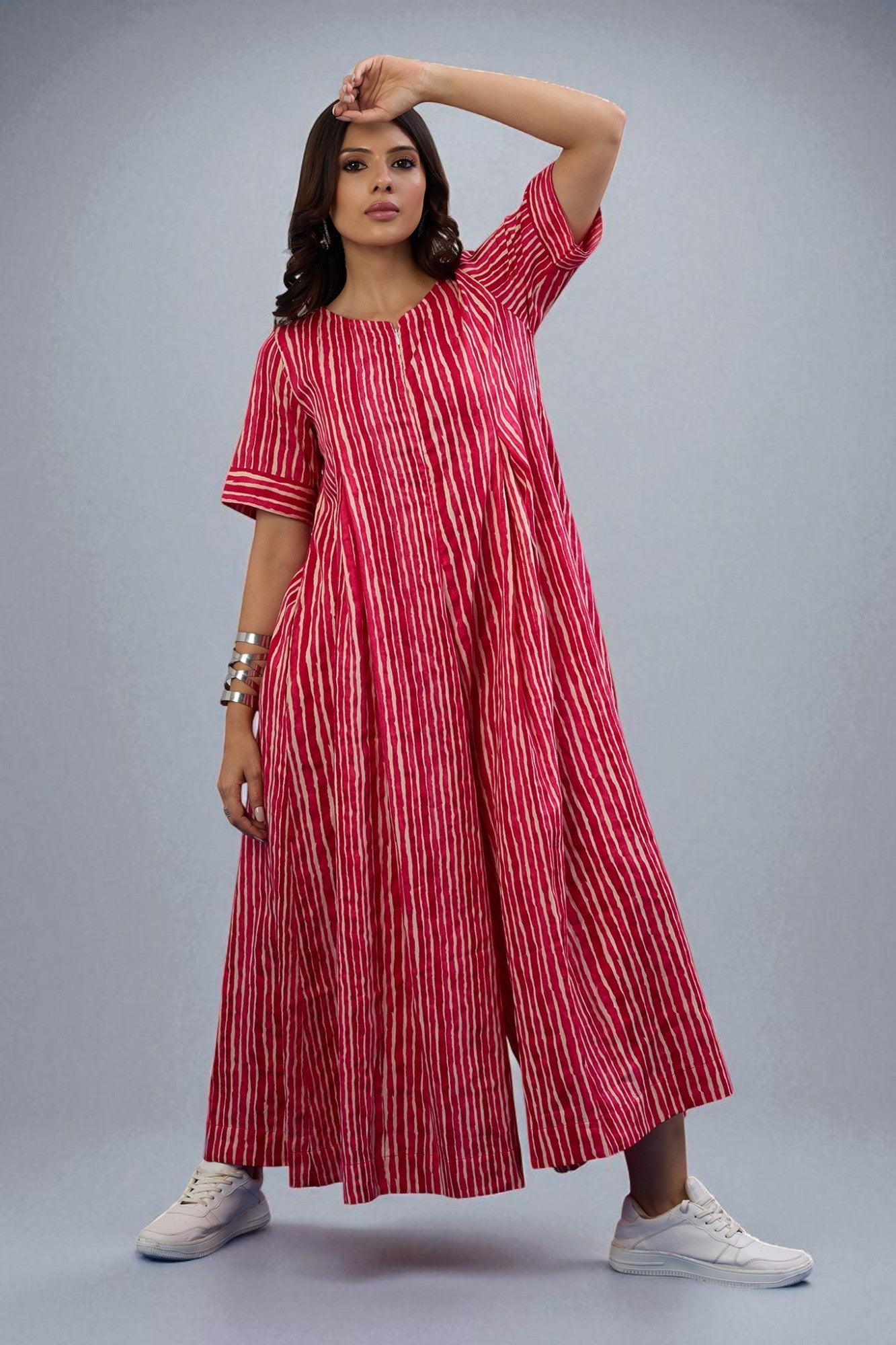 Candy Stripes Jumpsuit With Pockets & Sleeves
