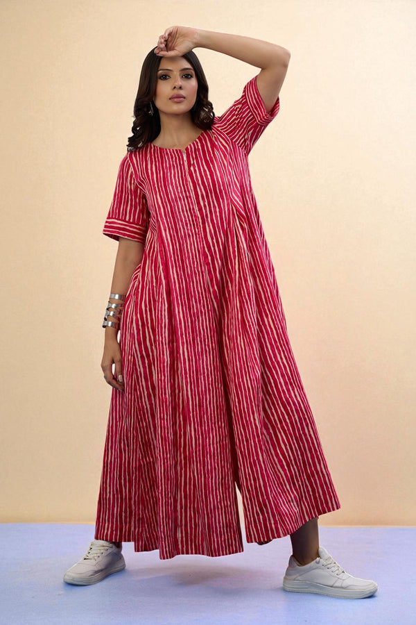 Candy Stripes Jumpsuit With Pockets & Sleeves