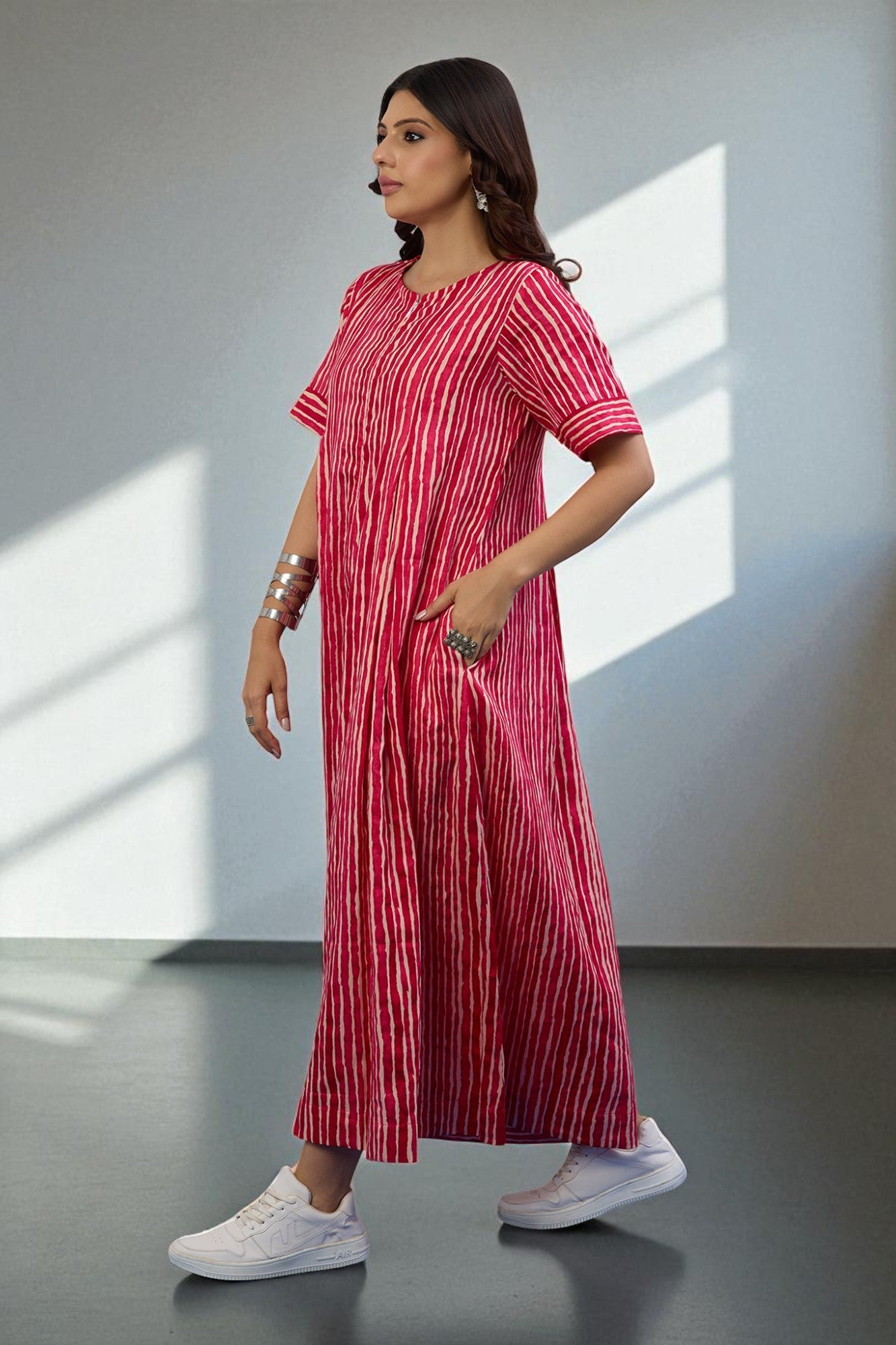 Candy Stripes Jumpsuit With Pockets & Sleeves
