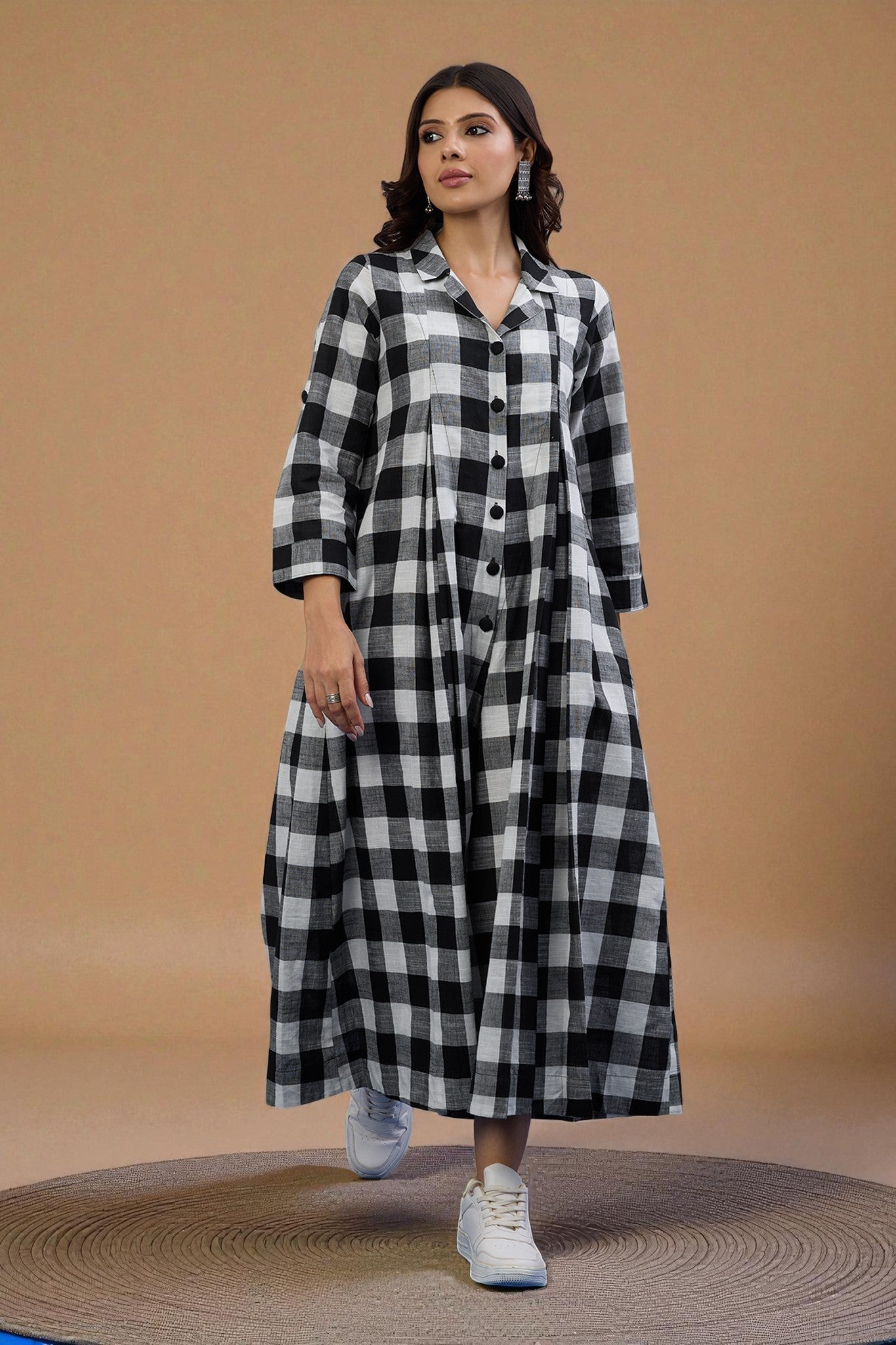 Maati  Chessboard Charm Cotton Jumpsuit With Pockets & Collar