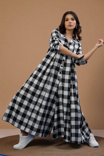 Maati  Chessboard Charm Cotton Jumpsuit With Pockets & Collar